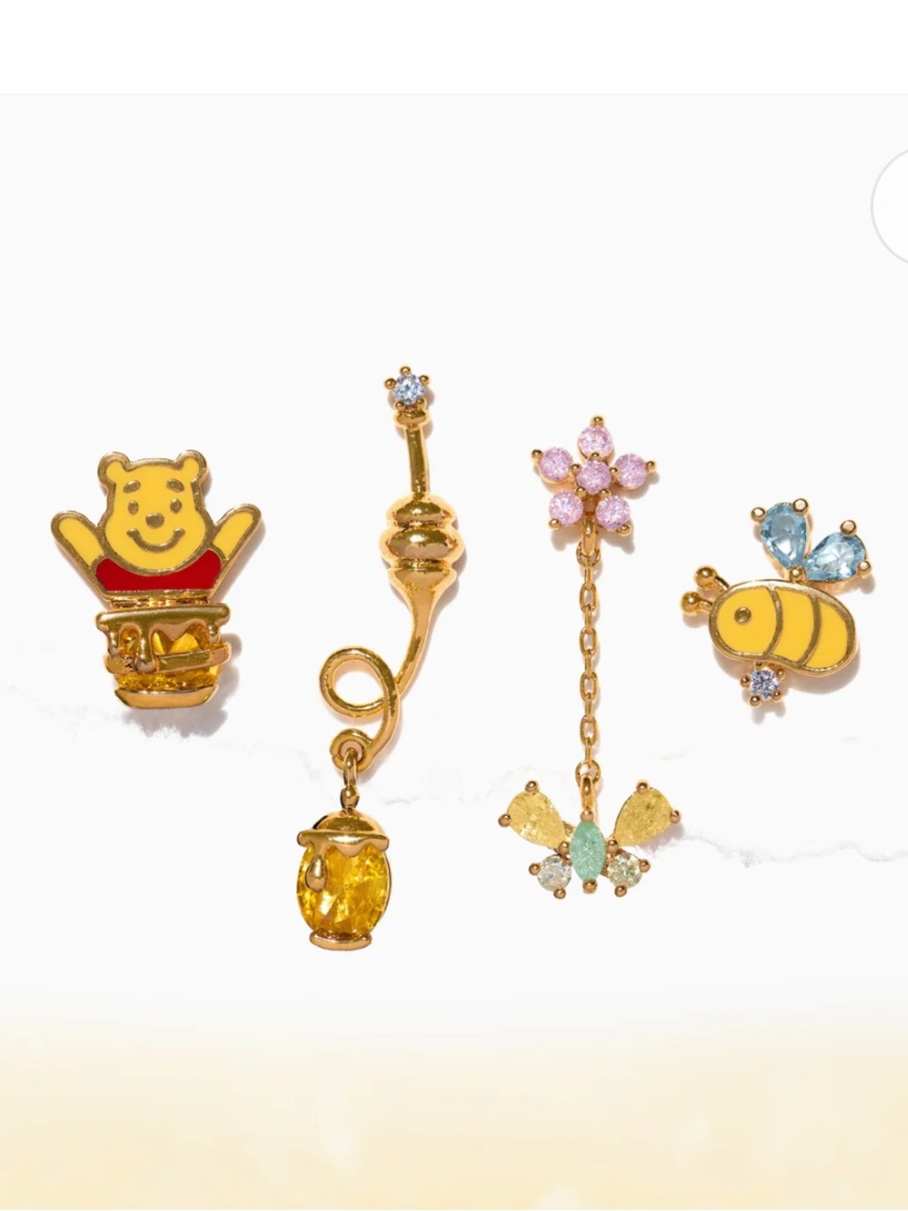 Gold Winnie the Pooh and Bee Charm Earring Set
